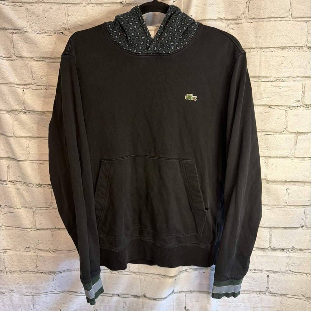 Lacoste L!VE Hoodie Womens Large  Fleece Pullover Sweatshirt Croc Logo